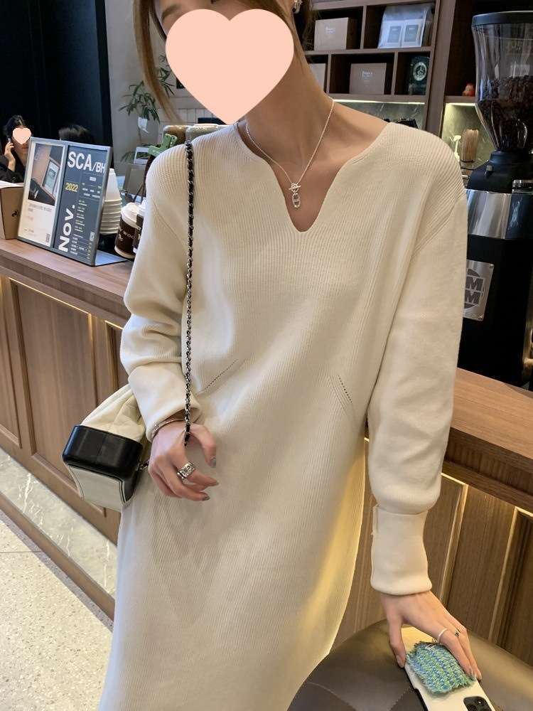 ロングワンピース ゆったりリラックス長袖ニット素材ワンピース