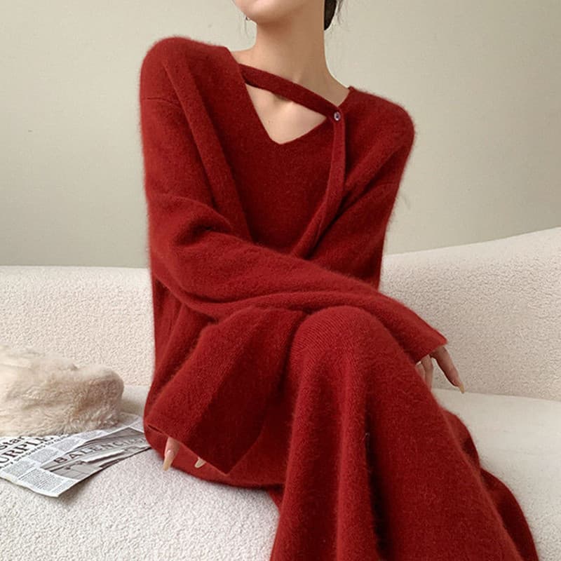 ロングワンピース ふんわり柔らか優美ニットワンピース