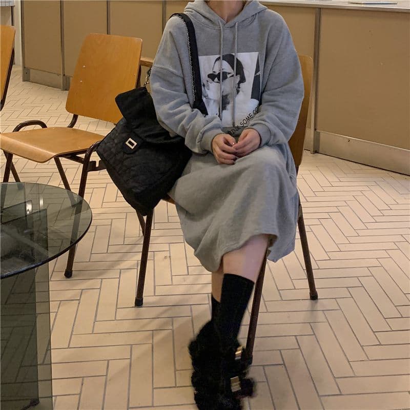 ロングワンピース フード付き切替ゆるふわワンピース