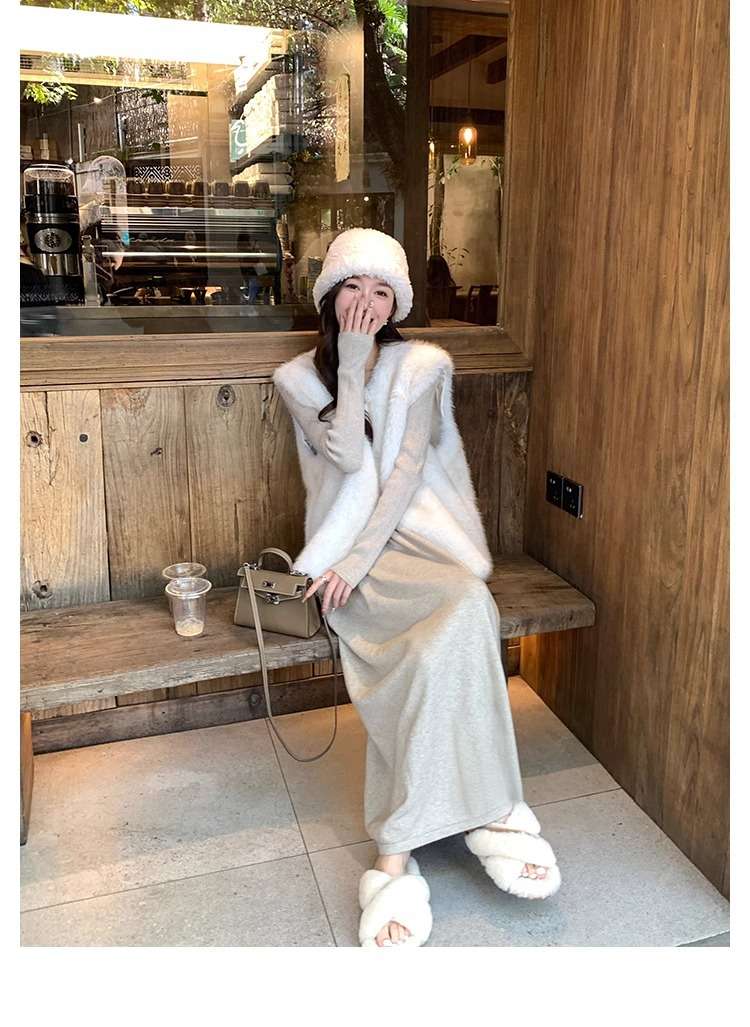 ロングワンピース シャーリング プリンセスニットワンピース