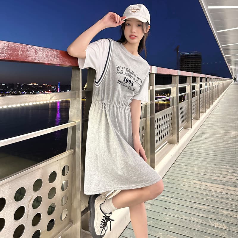 ロングワンピース スウェット ゆったりシルエット 大学風ロゴ ワンピース
