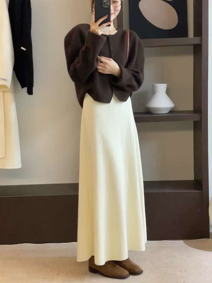 ロングワンピース シンプルニュアンス ニットロングワンピース