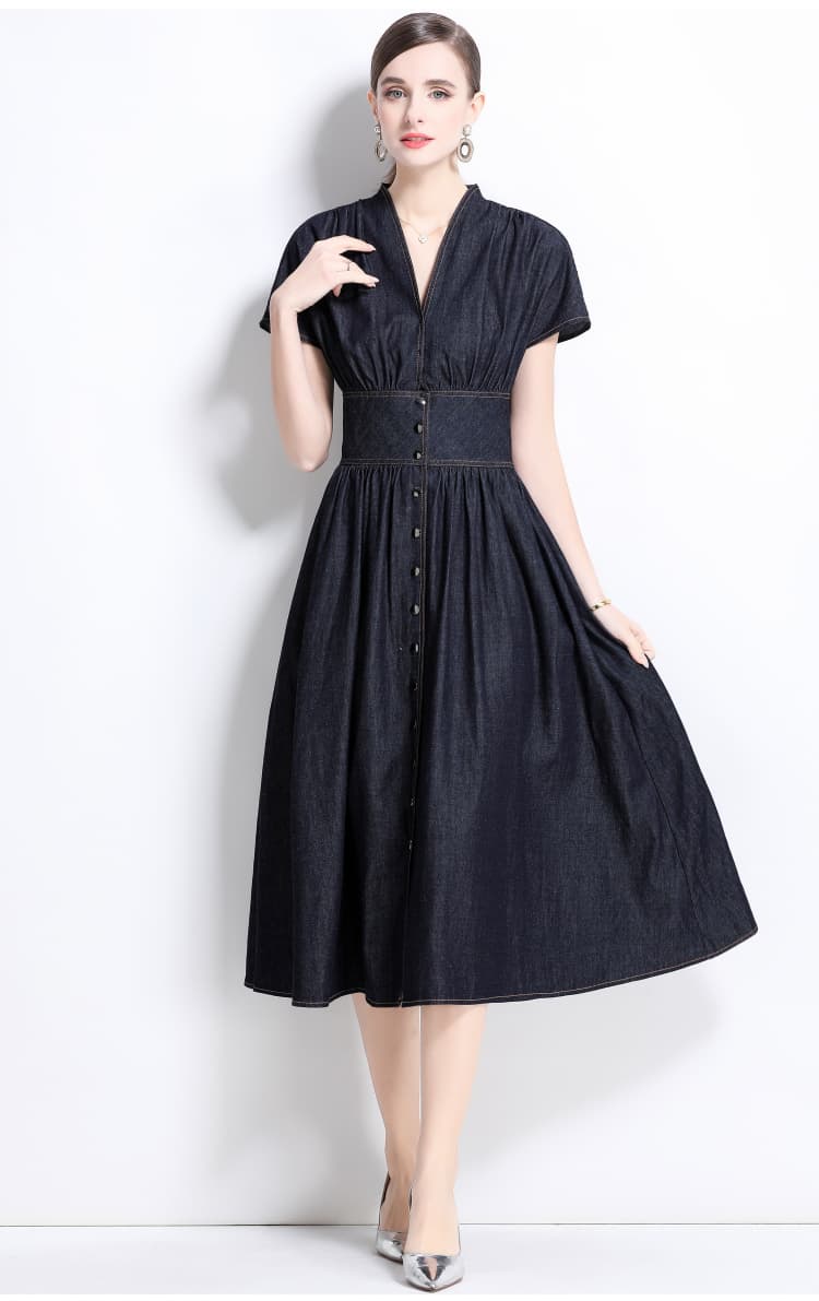ロングワンピース 上品デニムワンピース女性用 大人可愛いロング丈