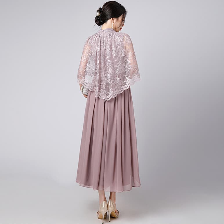 結婚式 披露宴 フォーマルドレス レース袖ロングワンピース