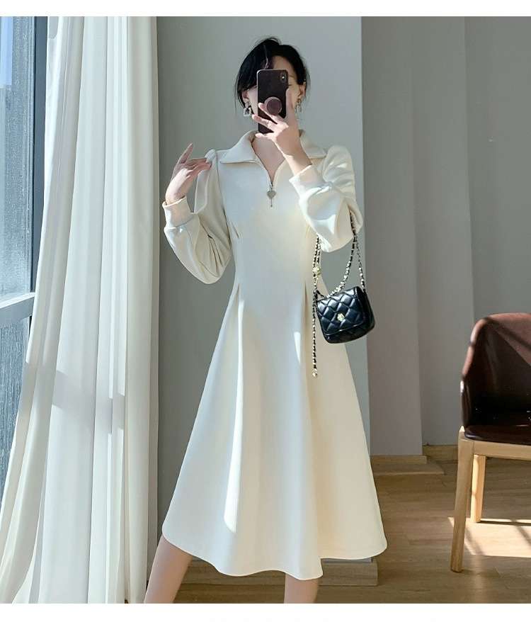 ロングワンピース ジップスタンドカラーニットワンピース