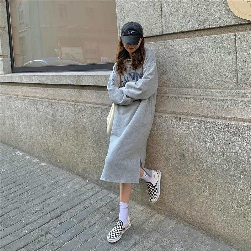 ロングワンピース ゆったりパーカーワンピース