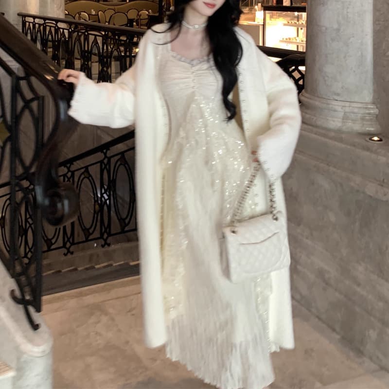 ロングワンピース お姫様レースフリルメイドロングワンピース