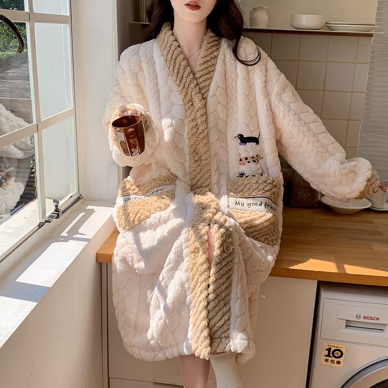 ロングワンピース 暖かいニット素材パジャマワンピース13色展開レディースルームウェア