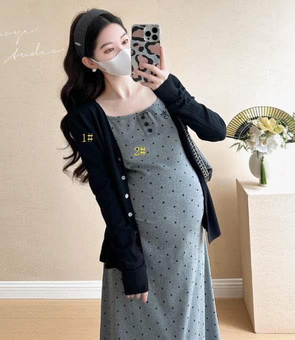 ロングワンピース 妊婦服 ドット柄マキシワンピース レディース