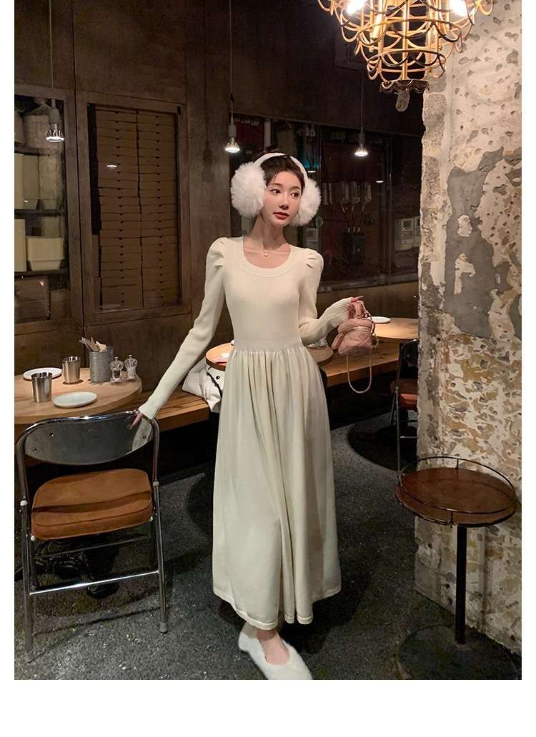 ロングワンピース シャーリング プリンセスニットワンピース