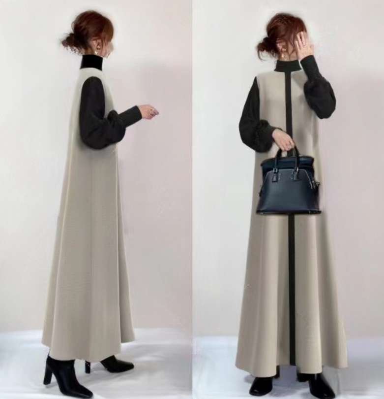 ロングワンピース バックラインアクセントロングワンピース