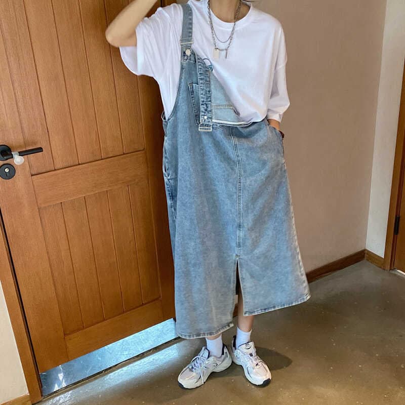 ロングワンピース シンプルゆったり涼やかデニムワンピース