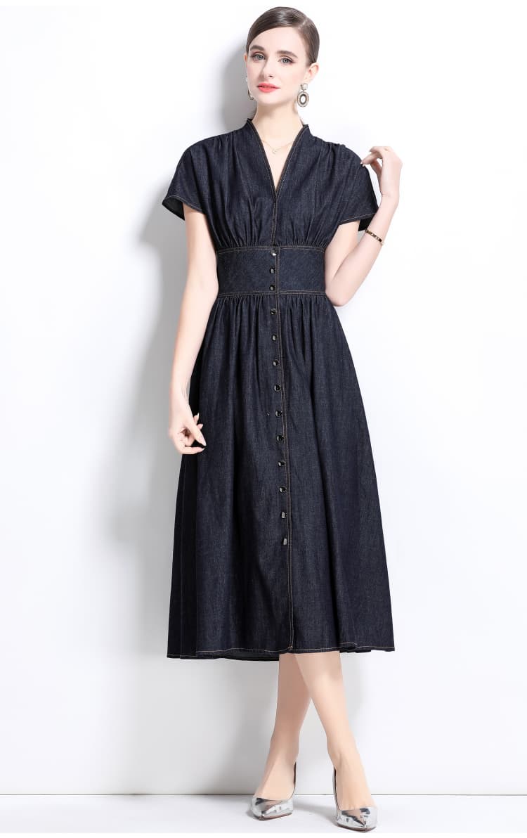ロングワンピース 上品デニムワンピース女性用 大人可愛いロング丈