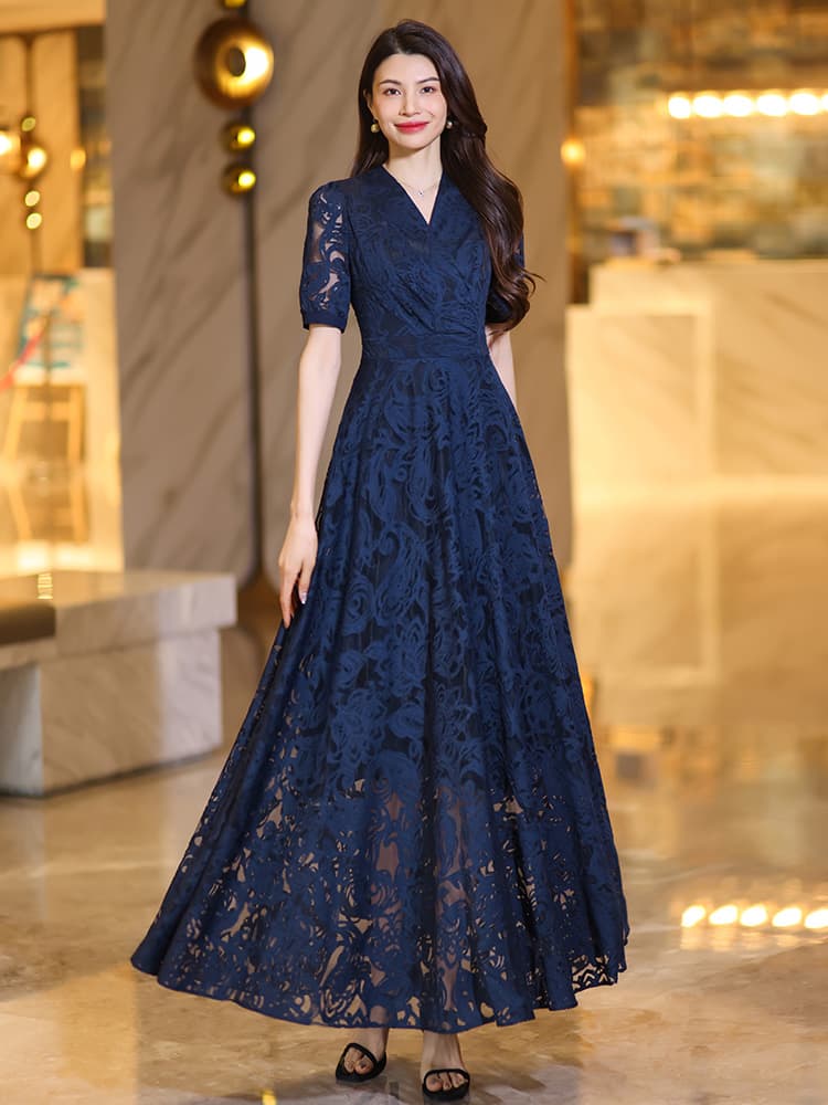 ロングワンピース レース 優美花柄レースロングワンピース