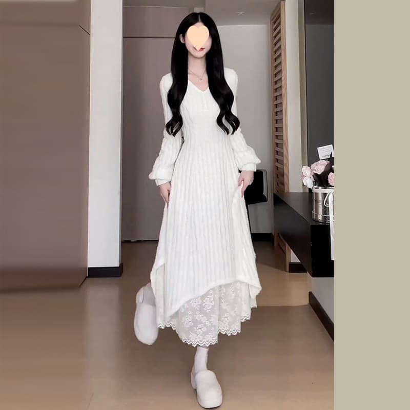 ロングワンピース レース付きプリンセスマキシワンピース