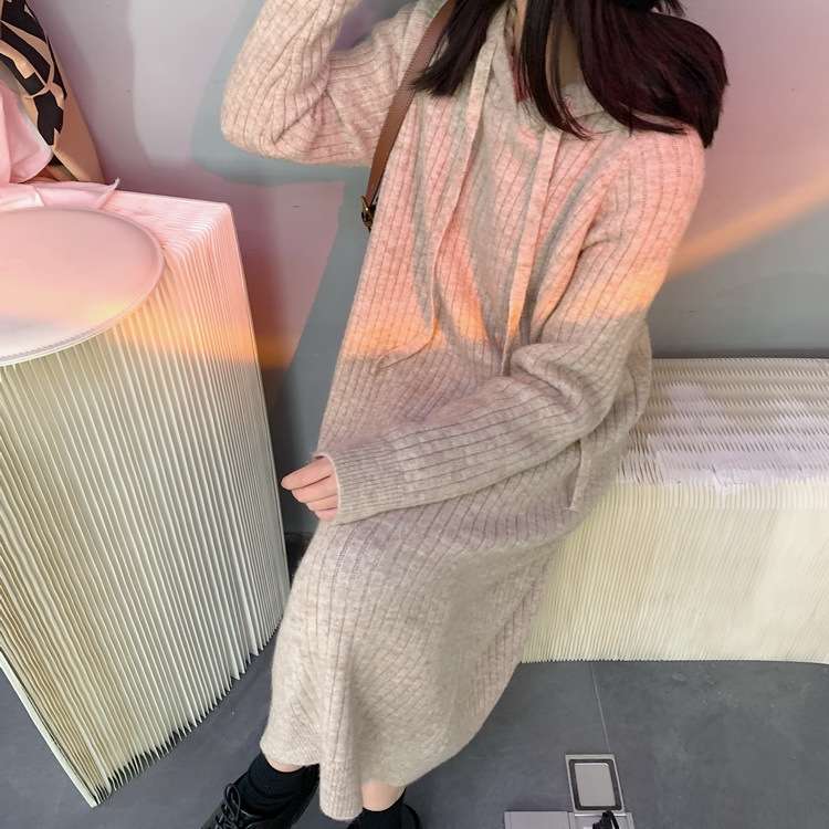 ロングワンピース ゆったりリブニット ロングワンピース