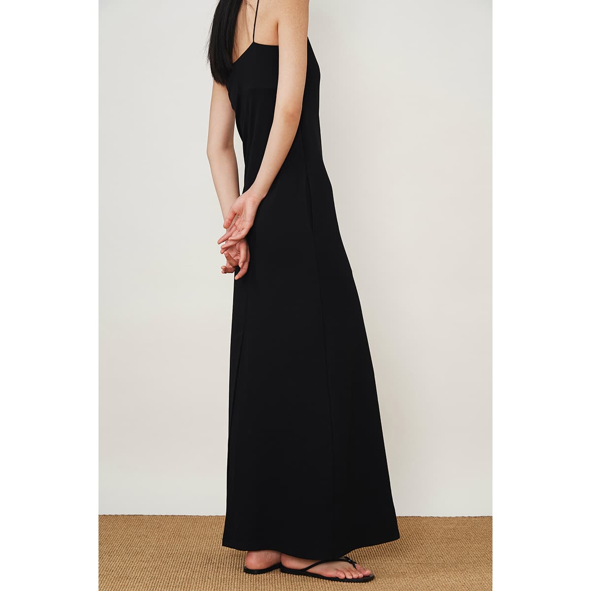 ロングワンピース キャミ 大人の上品細紐ストレートロングキャミソールワンピース