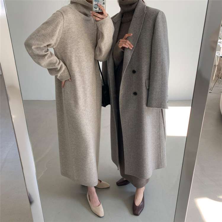 ロングワンピース タートルネックリラックスワンピース