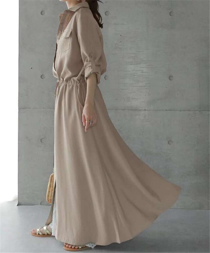 ロングワンピース カジュアル優美シャツワンピース
