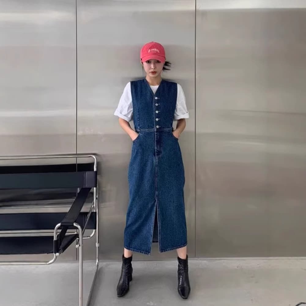 ロングワンピース 上品シルエットジャンパースカート