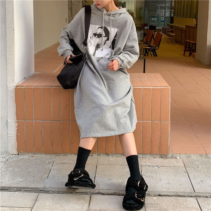 ロングワンピース フード付き切替ゆるふわワンピース