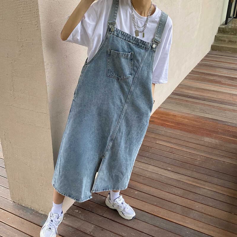 ロングワンピース シンプルゆったり涼やかデニムワンピース