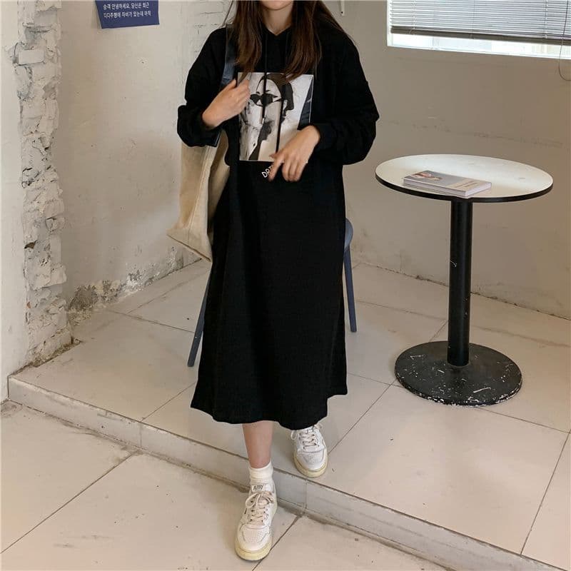 ロングワンピース フード付き切替ゆるふわワンピース