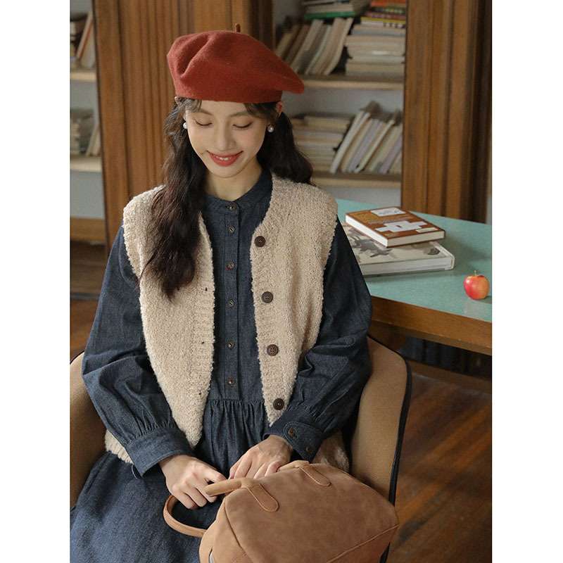 ロングワンピース ゆったりデニムギャザーワンピース