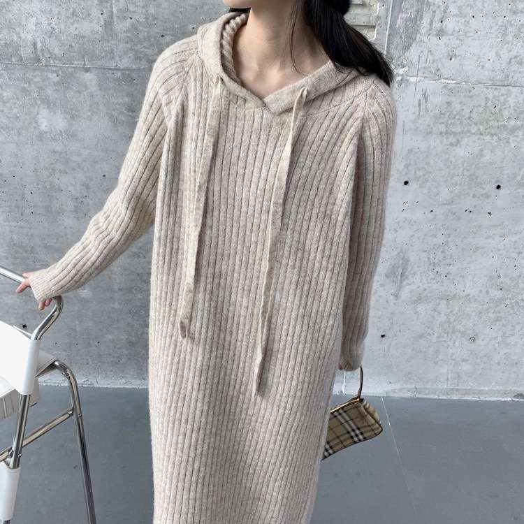 ロングワンピース ゆったりリブニット ロングワンピース
