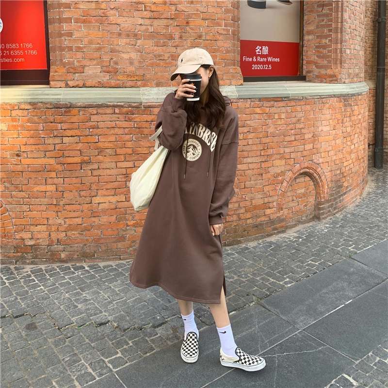 ロングワンピース ゆったりパーカーワンピース