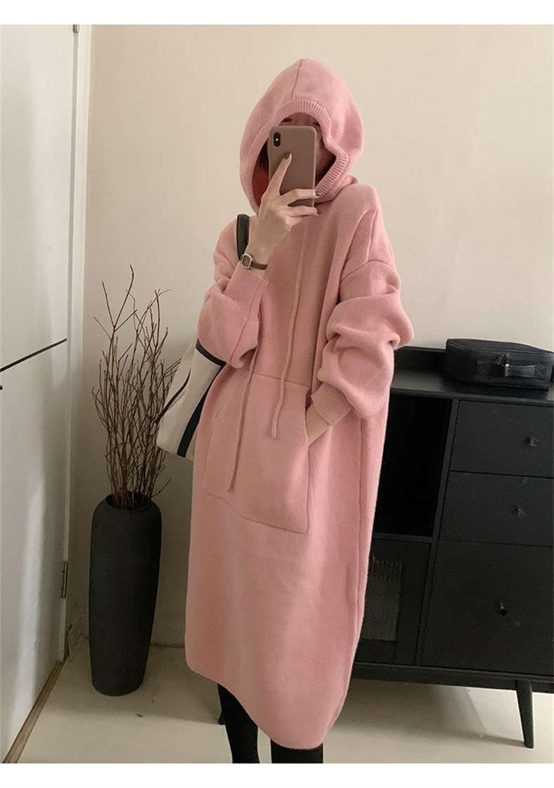 ロングワンピース ゆったりフード付きスウェットロングワンピース