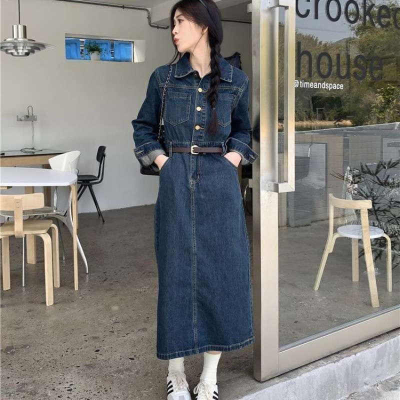 ロングワンピース クラシカル デニムワンピース