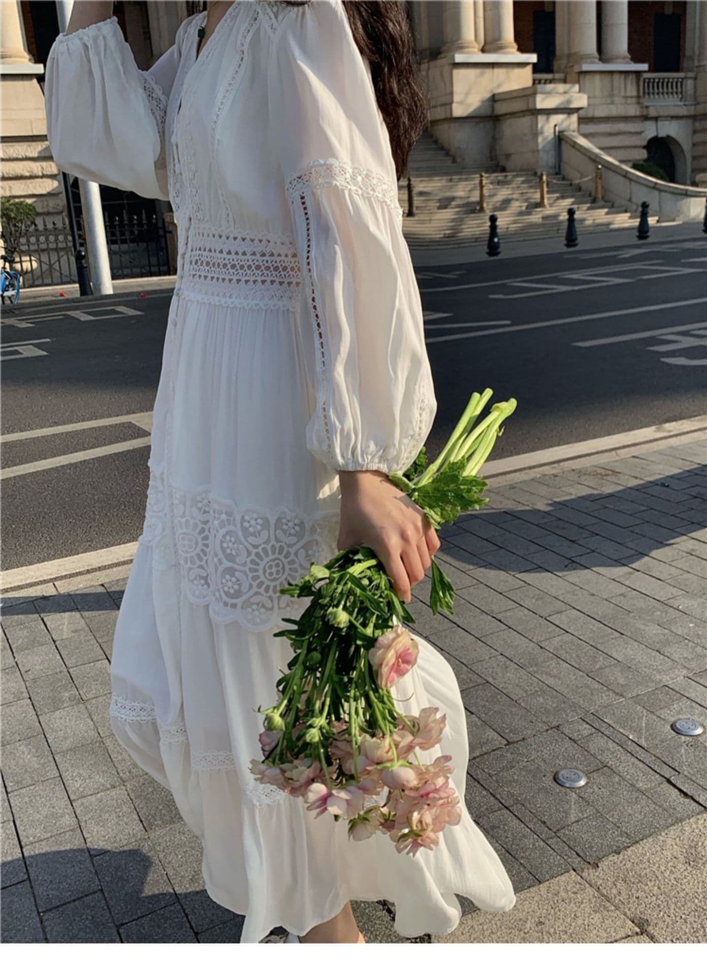 ロングワンピース 優美なレース切替フェミニンマキシワンピース