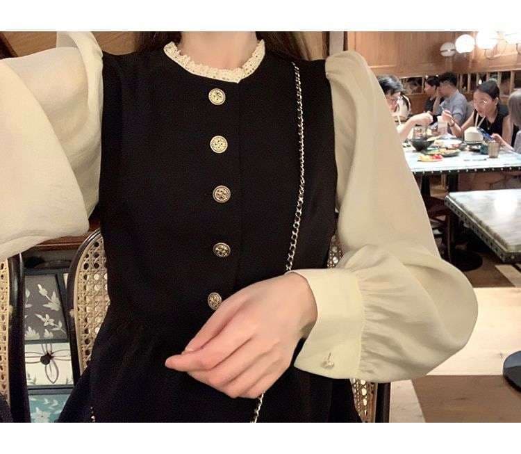 ロングワンピース パフスリーブ クラシカルワンピース