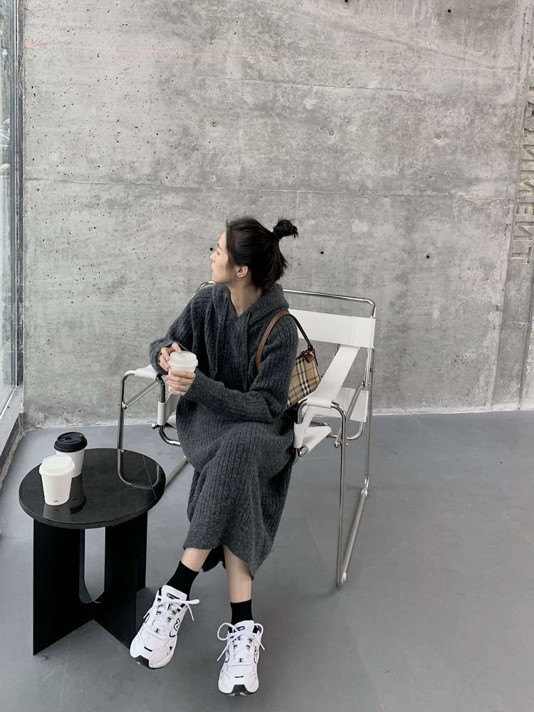 ロングワンピース ゆったりリブニット ロングワンピース