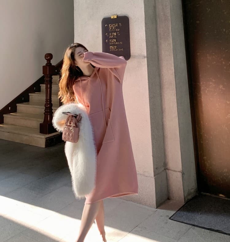 ロングワンピース あったかスウェットフードロング