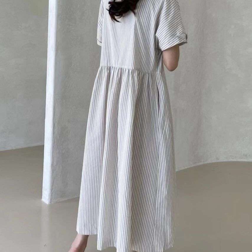 ロングワンピース シャツ襟プリーツワンピース