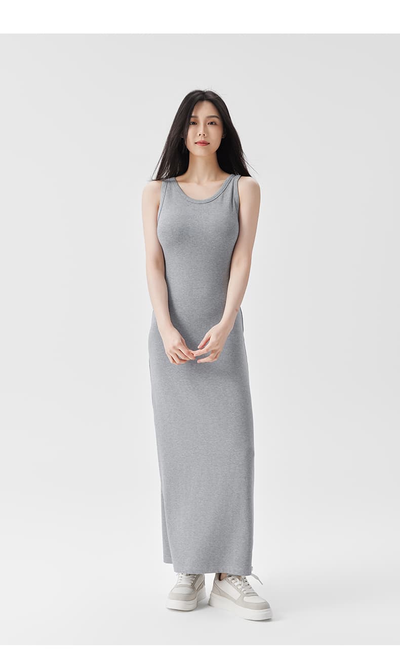 ロングワンピース スウェット シンプル美シルエットスウェットワンピース
