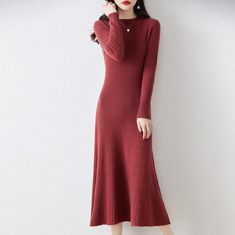ロングワンピース リブ編みすっきりシルエットワンピース