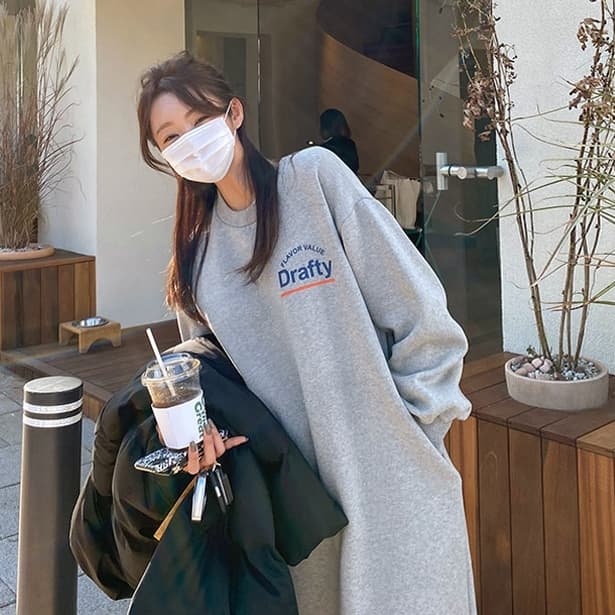 ロングワンピース スウェット ゆったりシルエット 裏起毛 スウェットワンピース