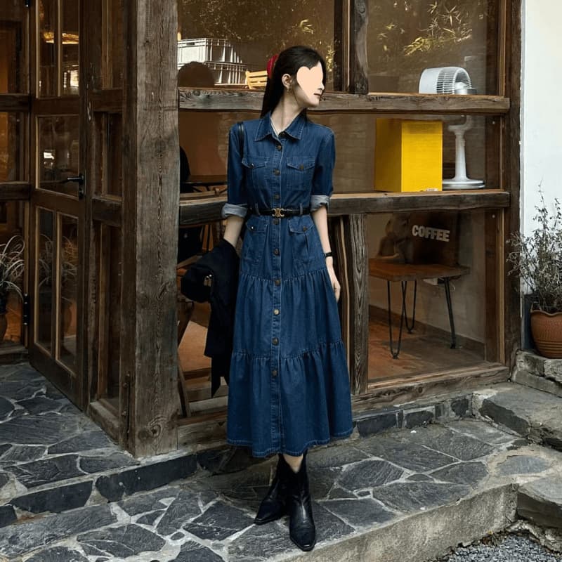ロングワンピース 優美な階段フレアティアードワンピース
