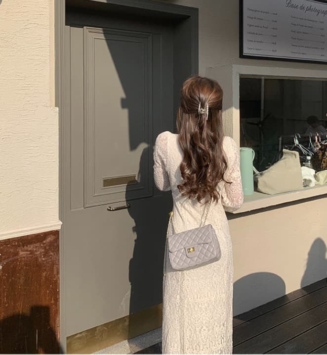 ロングワンピース 優美な花嫁風総レースワンピース