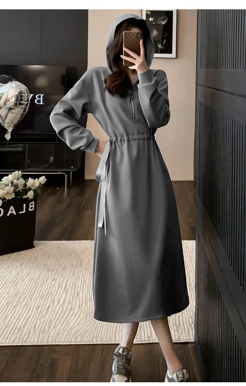 ロングワンピース スウェット ハーフジップ ミディ丈 ワンピース