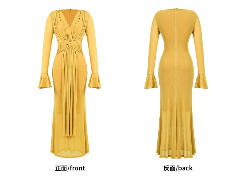 上品レース使い深Ｖネックロングワンピース レディース