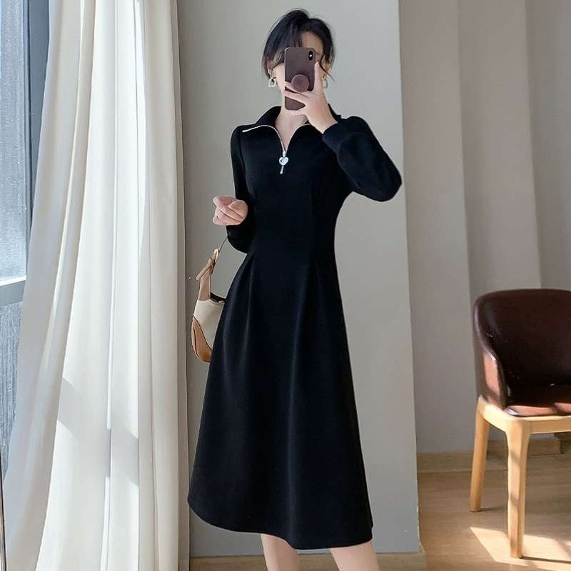 ロングワンピース ジップスタンドカラーニットワンピース