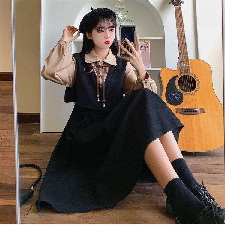 ロングワンピース クラシカル リボン ジャンパースカート