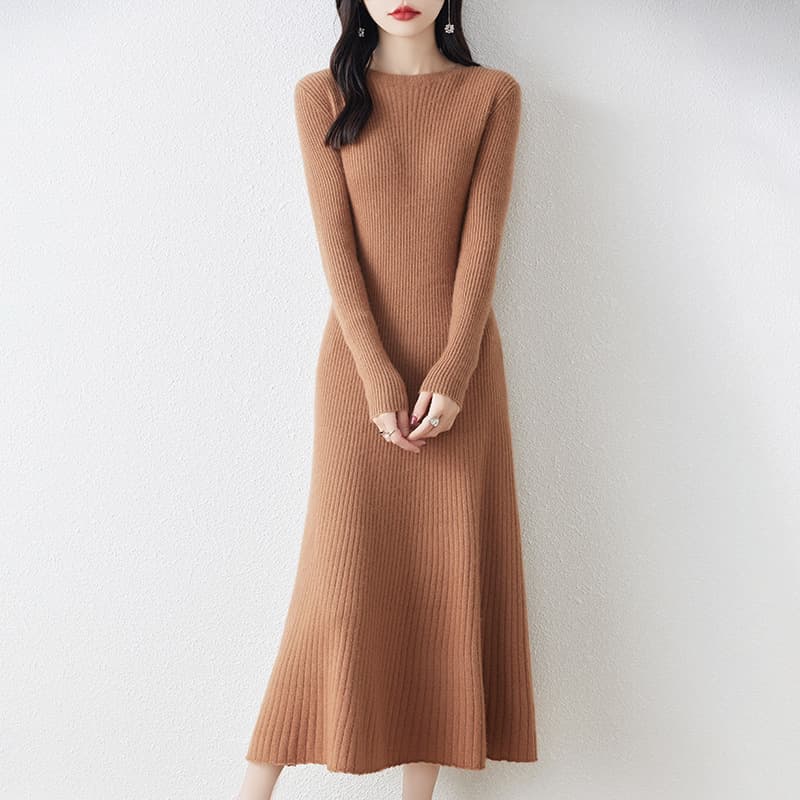 ロングワンピース リブ編みすっきりシルエットワンピース