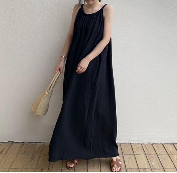 ロングワンピース キャミワンピース レディース ロング丈 韓国風 着痩せ効果