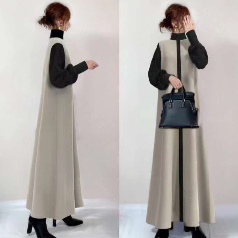 ロングワンピース バックラインアクセントロングワンピース
