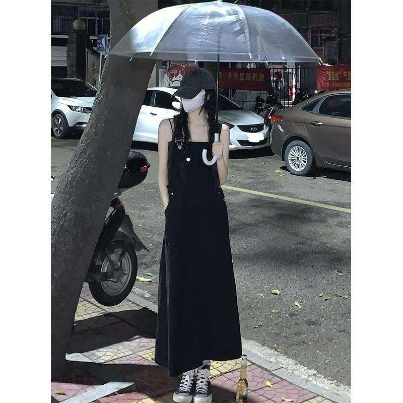 ロングワンピース サロペットデニムワンピース